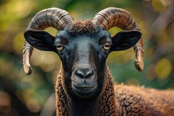 Cameroon sheep with horns  brown goat