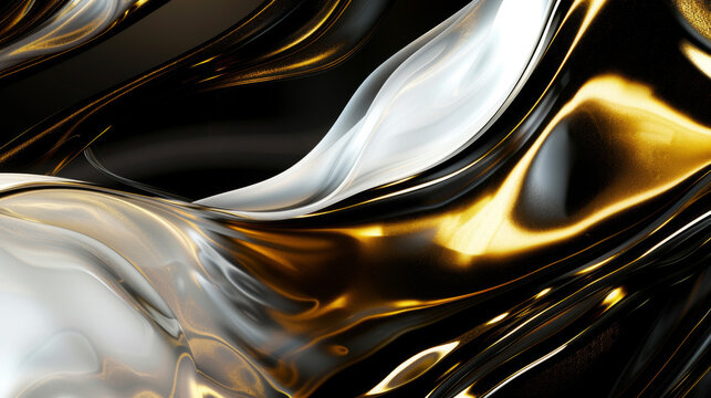 A gold and white wave pattern with a shiny, metallic look