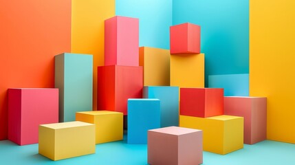 Obraz premium Dynamic Arrangements of Vibrant Three-Dimensional Colorful Blocks in Playful Photography