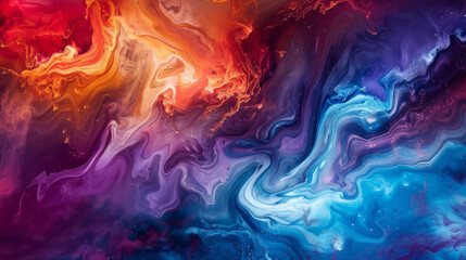 A colorful painting of a galaxy with a blue and white swirl