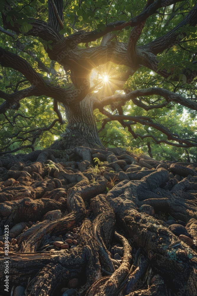 Poster a tree with a large trunk and many branches