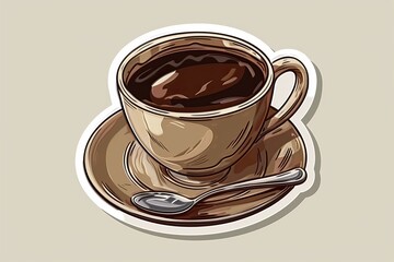 Fototapeta premium Elegantly Simple Brown Coffee in a Classic White Cup, Perfect for Any Time