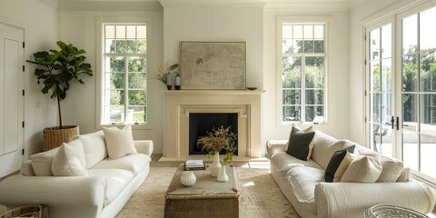 Cozy and Serene Living Room with Fireplace