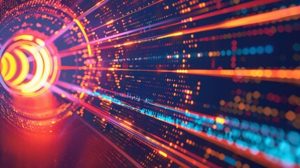 Obraz premium Vibrant Data Stream Through Digital Tunnel in Futuristic Technology Concept