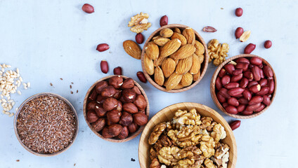 mixed nuts in bowls for healthy eating