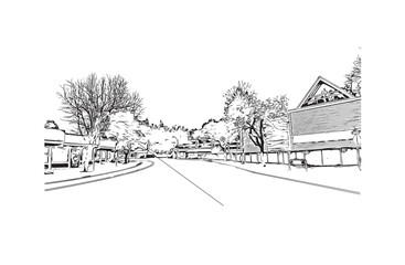 Fototapeta premium Print Building view with landmark of Santa Rasa is the city in California. Hand drawn sketch illustration in vector.