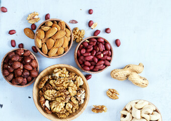 mixed nuts in bowls for healthy eating