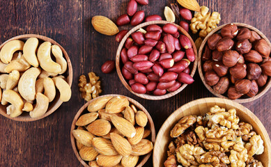 mixed nuts in bowls for healthy eating