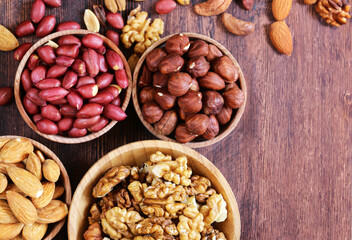 mixed nuts in bowls for healthy eating