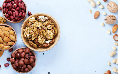 mixed nuts in bowls for healthy eating