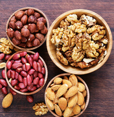 mixed nuts in bowls for healthy eating