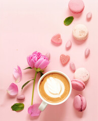 coffee latte and macaroon cookies for dessert