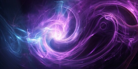 This intricate digital art piece features a swirling abstract fractal design in shades of purple and blue