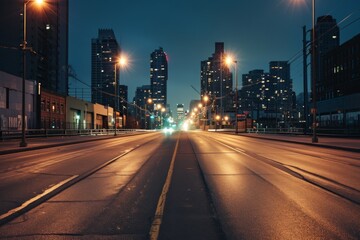 Obraz premium Empty highways skylines, A photo of an Empty asphalt road and a modern city, AI generated