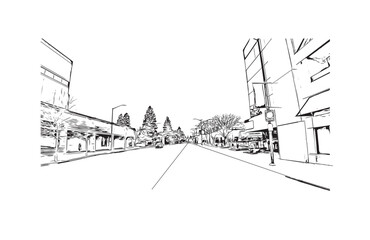 Obraz premium Print Building view with landmark of Santa Rasa is the city in California. Hand drawn sketch illustration in vector.