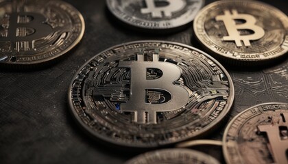 A collection of different colored coins with the letter B on them