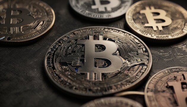 A collection of different colored coins with the letter B on them