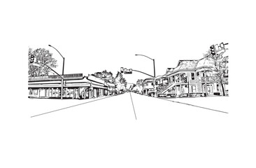 Print Building view with landmark of Santa Rasa is the city in California. Hand drawn sketch illustration in vector.