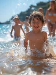 Obraz premium Familie genießt einen sonnigen Tag am Strand