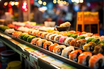 Rainbow Sushi Roll with salmon ,Sushi roll japanese food