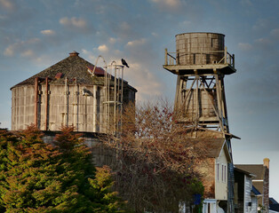old fashioned Mendocino wood water tower