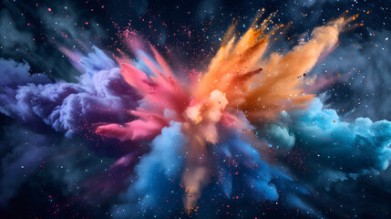 Explosión de polvo multicolor  en fondo negro