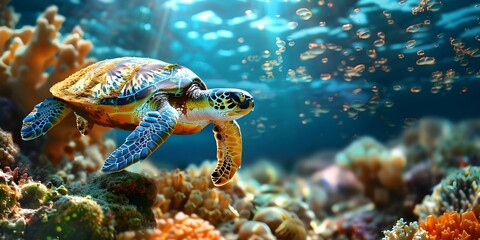 Plastic pollution harms ocean life with turtles often affected by plastic debris. Concept Ocean Pollution, Plastic Debris, Marine Life, Turtle Conservation, Environmental Impact