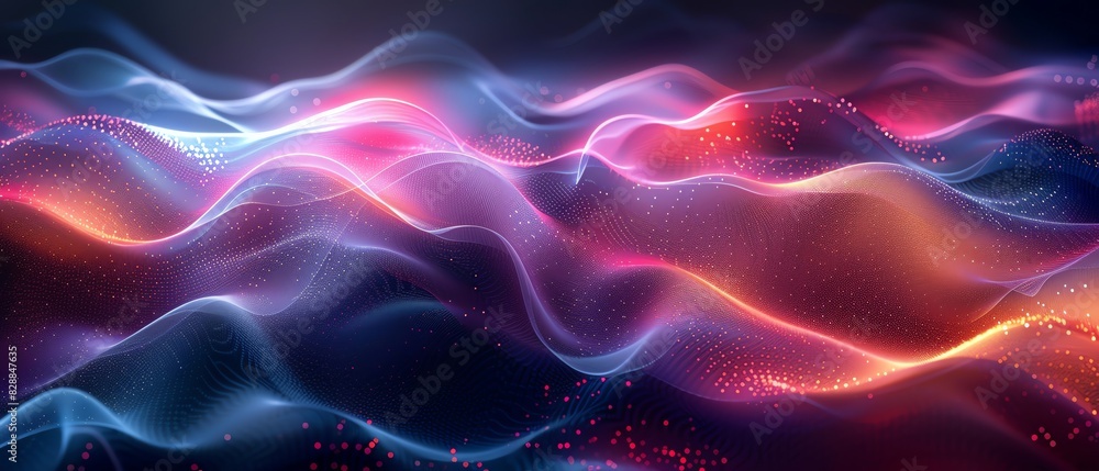 Wall mural abstract digital waves of light and color, creating a mesmerizing and vibrant visual effect suitable