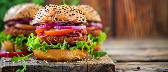 delicious vegan burger being prepared and sold at bustling street market - best-selling plant-based food item in trendy outdoor market setting