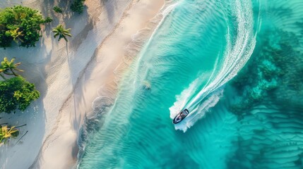 Aerial View of Jet Ski Riding Circles in Turquoise Beach Waters