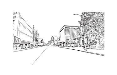 Fototapeta premium Print Building view with landmark of Santa Rasa is the city in California. Hand drawn sketch illustration in vector.