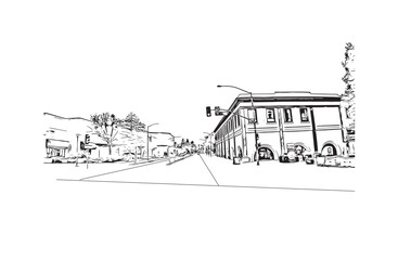 Fototapeta premium Print Building view with landmark of Santa Rasa is the city in California. Hand drawn sketch illustration in vector.