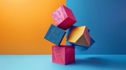 Playful 3D Colorful Blocks Stack in Vibrant Photography