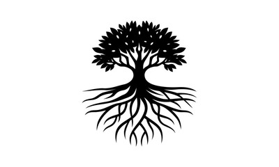 tree logo mangrove tree vector art roots illustration isolated black and white