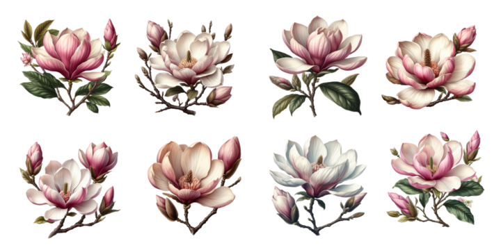 Set of old botanical lotus flowers illustration isolated on transparent background