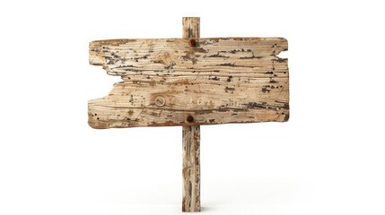 Old empty rustic wooden sign board with free place for text isolated on white background