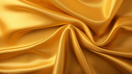 Fototapeta premium Golden Silk Fabric with Intricate Folds and Smooth Texture