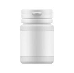Medicine bottle with blank label on white background