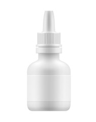 Blank plastic cosmetic bottle mockup on white background, White medical bottle, Small White Bottle of Hand Sanitizer, Skin Antiseptic, Antibacterial Fluid, Makeup Remover or Spray nasal