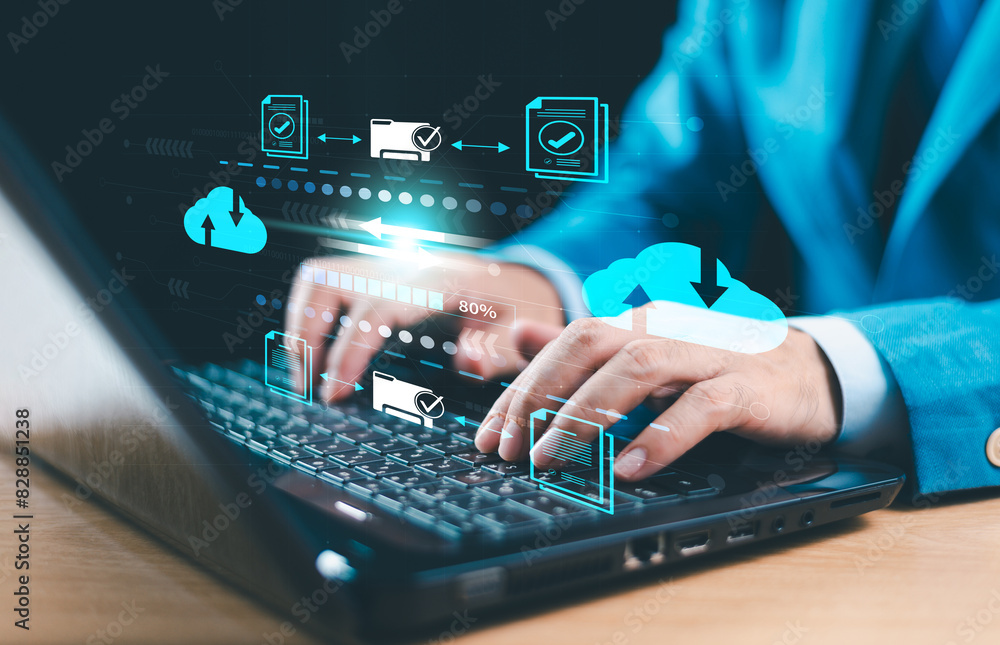 Poster data transfer technology concept. ftp(file transfer protocol) files recovery computer backup. transf