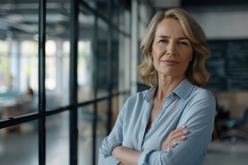 Fototapeta premium Confident middle aged businesswoman in modern office portrait.