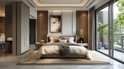 Modern Minimalist Bedroom with Balcony