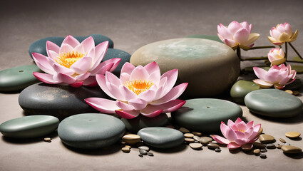 pink water lilies on gray background