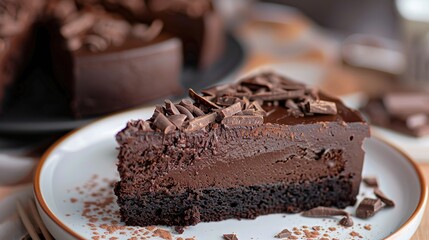 slice belgium chocolate cake on plate . Generative Ai