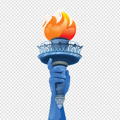 The torch of the Statue of Liberty monument, a national Historic Landmark in the USA, vector illustration. on a transparent background.  © Tajuddin