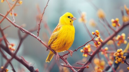 Yellow canary bird sitting on a branch