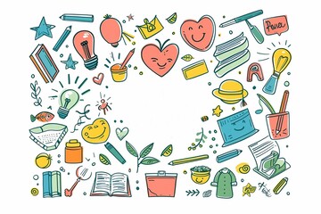 Poster design for Teacher Appreciation Day with hand-drawn educational icons, heartfelt thank you message, and vibrant colors on a clean white background