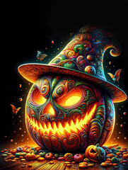 Halloween jack o lanterns on various creepy background