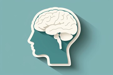 Minimalist brain and head outline on teal background, highlighting mental health and cognitive processes