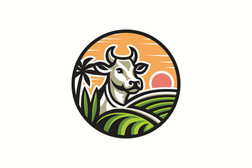 Cattle Logo Badge Agriculture Farm Livestock Farming Organic Nature Rural Illustration